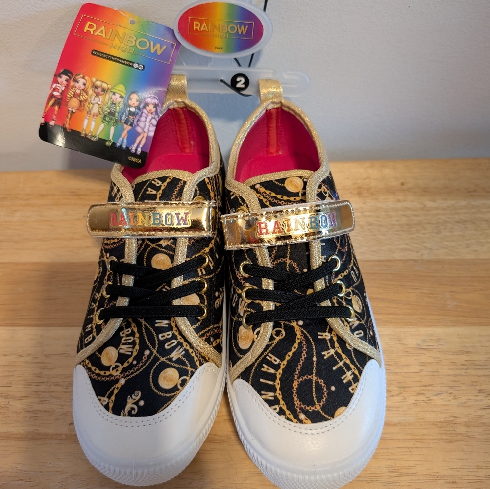 Rainbow Kids Black and Gold Sneakers Girls Size 2 Brand New with tag from Rainbo